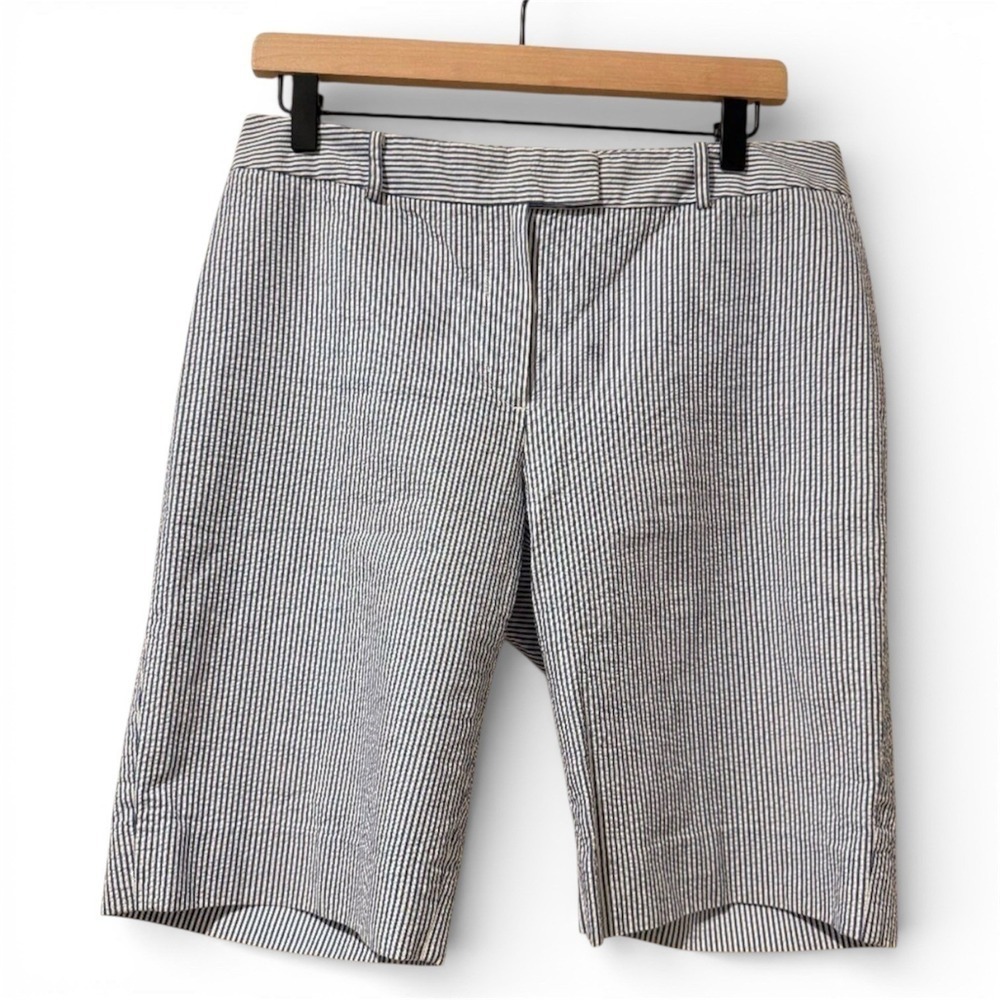 Brooks Brothers 346 Seersucker 100% Cotton 8 Navy Stripe Bermuda Shorts Nautical